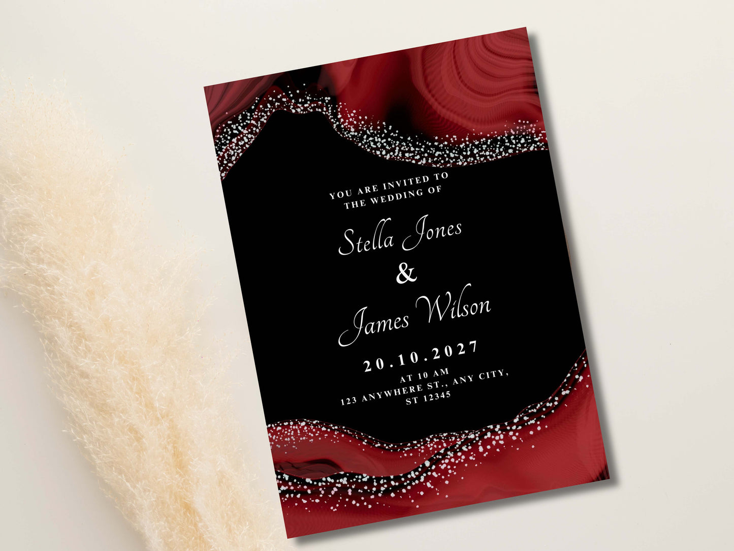 Wedding Invitation, Electronic Wedding Invite, Digital Download, Red Black theme Wedding Evite, Wedding Template. WEIB88