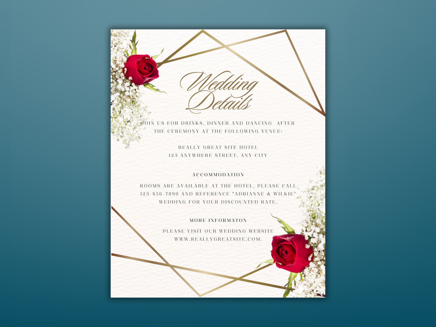 Red Rose Wedding Invitation Template , Red rose Invite, Elegant Red Rose wedding Invitation, Editable, Rsvp, Details, Digital Download. WT49