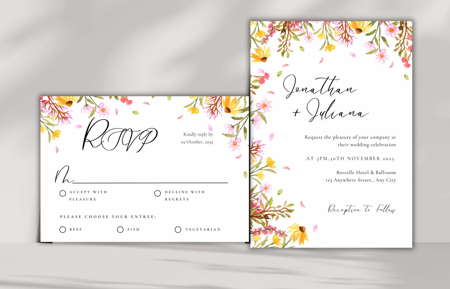 Wildflower Wedding Invitation, Floral wedding invitation template suite, Editable Rsvp, Digital invitation template, Wedding Invites. WE116