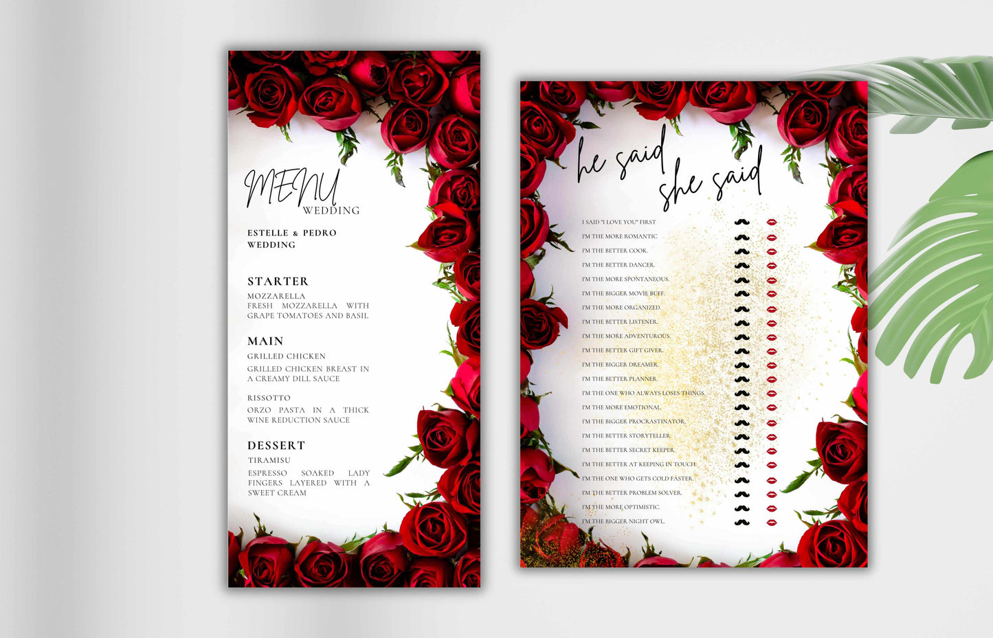 Red Rose Wedding Invitation Bundle, RSVP, Thank You Card, Red Rose Bridal Shower, Games Wedding Party Menu, Details Card, Template, WB3