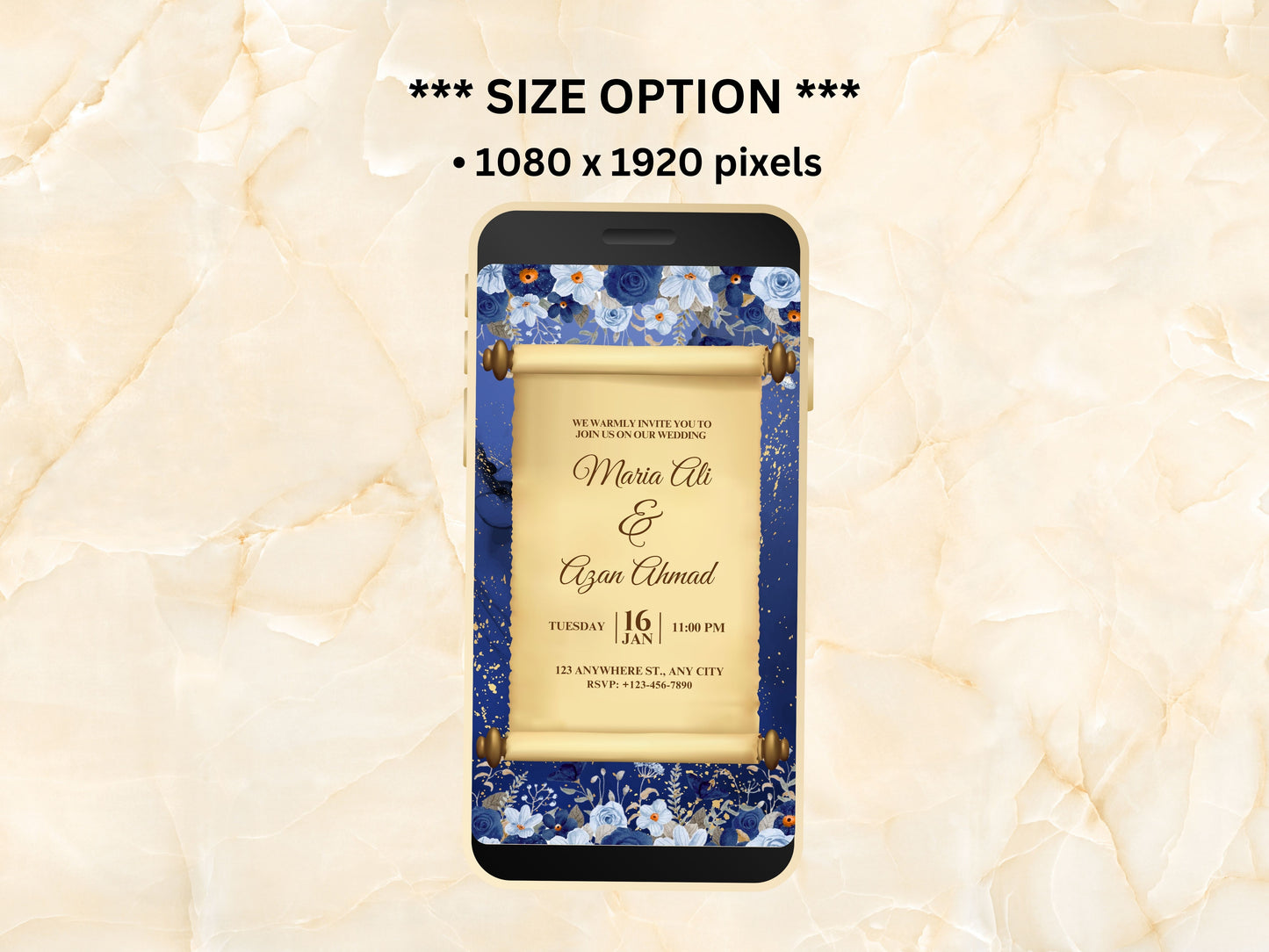 Wedding Evite, Animated Wedding Invitation, Blue Floral Wedding Invite, Electronic Wedding Invite, Wedding Invite, Mobile Invitation. WEIB89