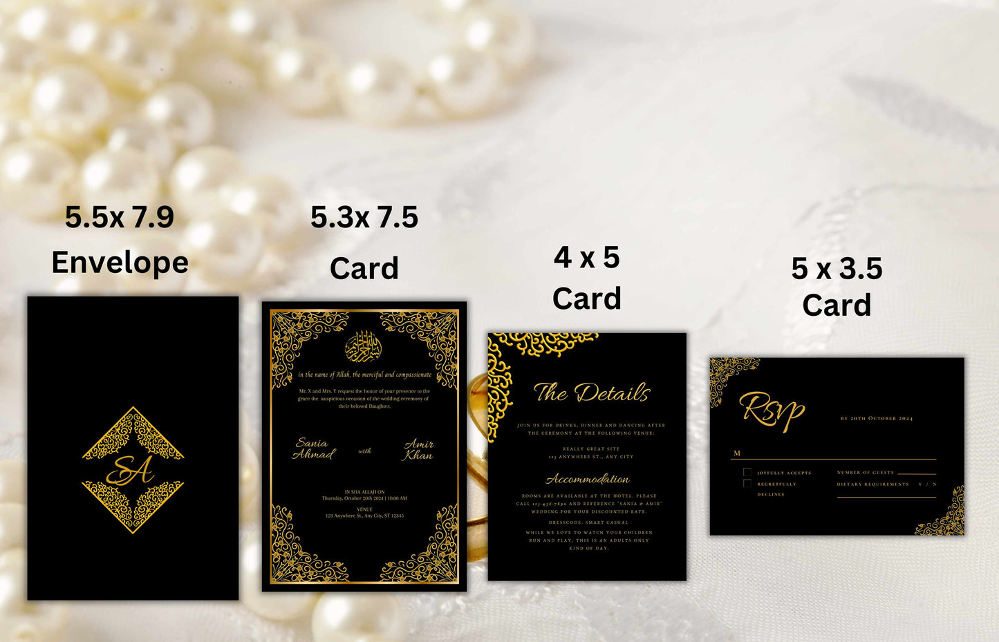 Digital Muslim Wedding Card Set, Islamic Wedding Invitation Template, RSVP Template, Envelope Template, Details Card Template, Digital. 26
