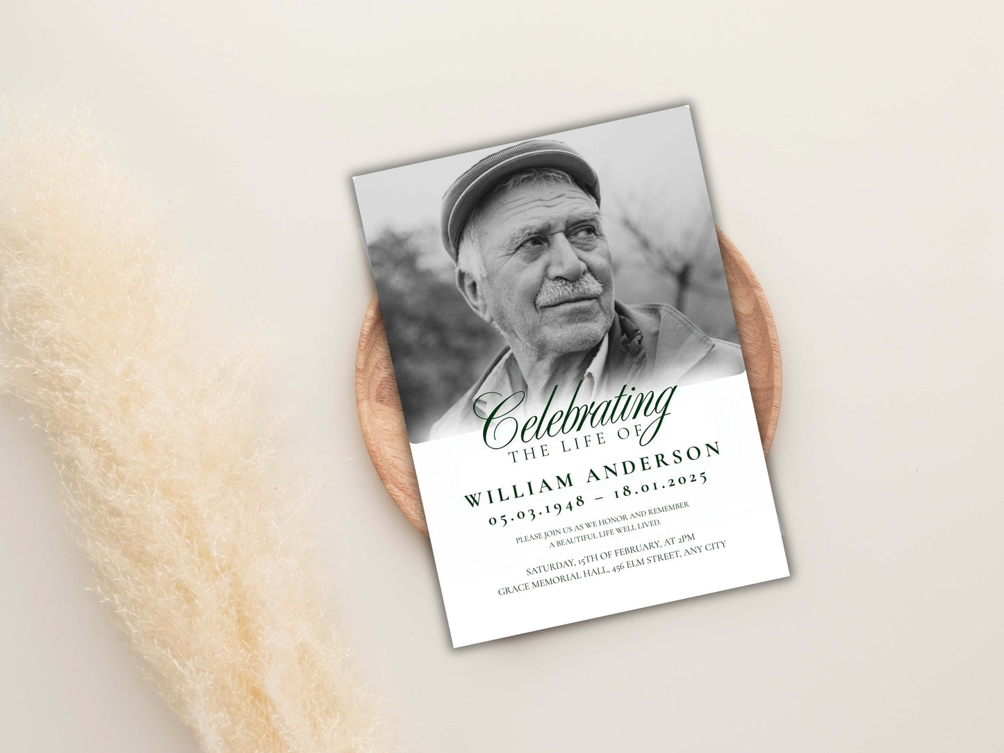 Funeral Invitation Template | Celebration of Life Memorial Card | 5x7 & Mobile Digital Download | Editable Obituary Invite | WEI91