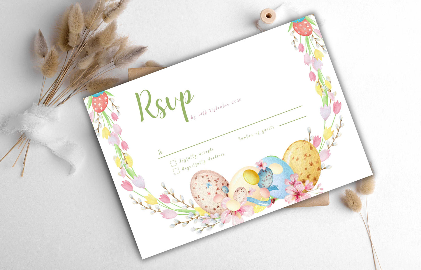 Easter Wedding Invitation Suite, Colorful Wedding Invitation Template, Editable Template, Floral invitation, Easter Wedding Bundle. WSB64