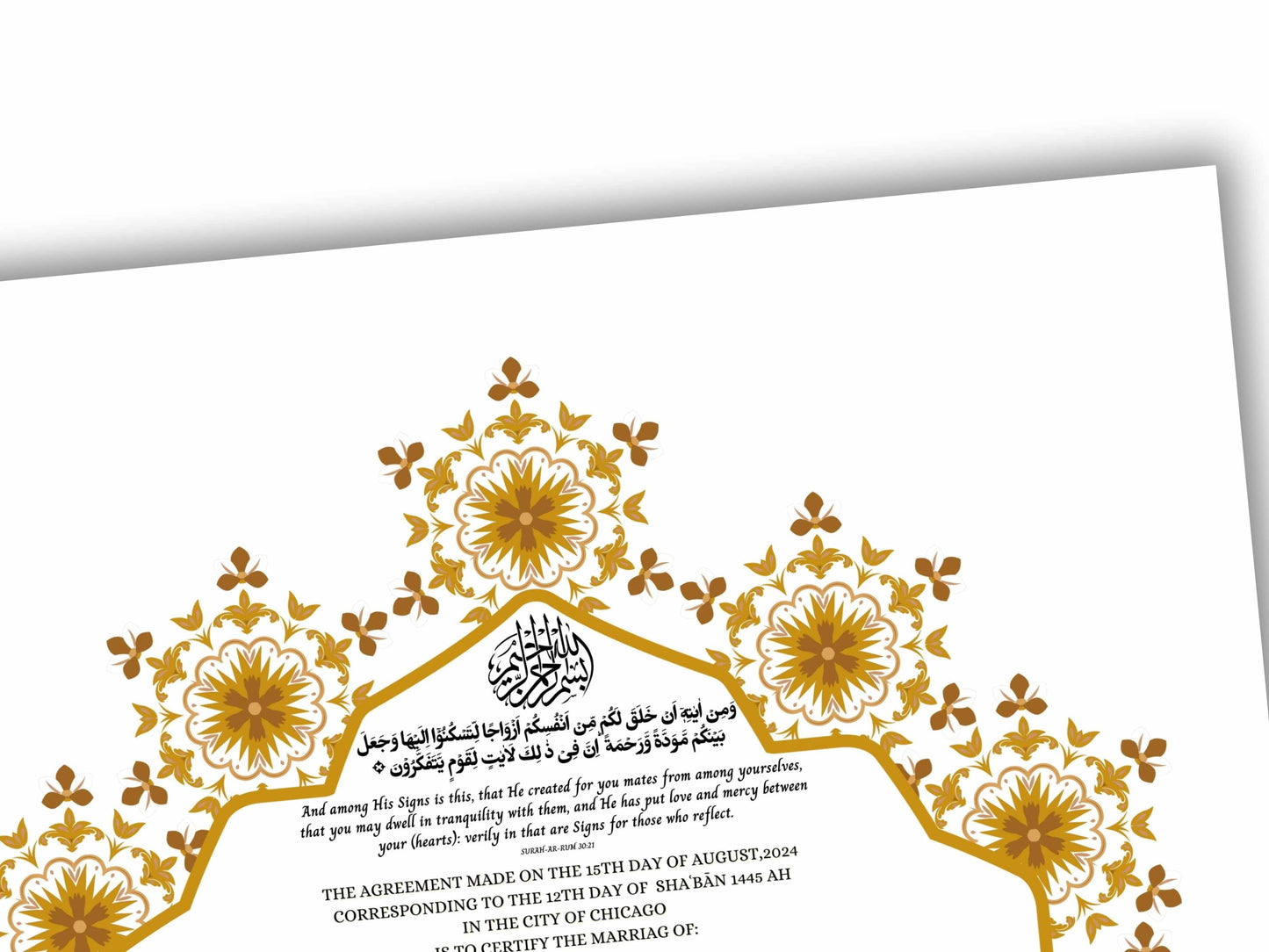 Nikkah Certificate Digital Download Personalised, A4, A3, Nikkah Contract, Muslim Nikkah Certificate Template, Instat Download. NN229