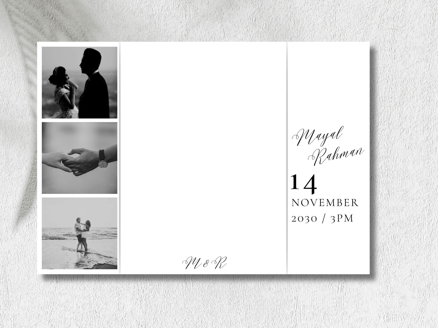 Gatefold Wedding Invitation Template | Elegant Black & White Folded Invite with RSVP Timeline | Printable Wedding Card with Photo. WEIB123