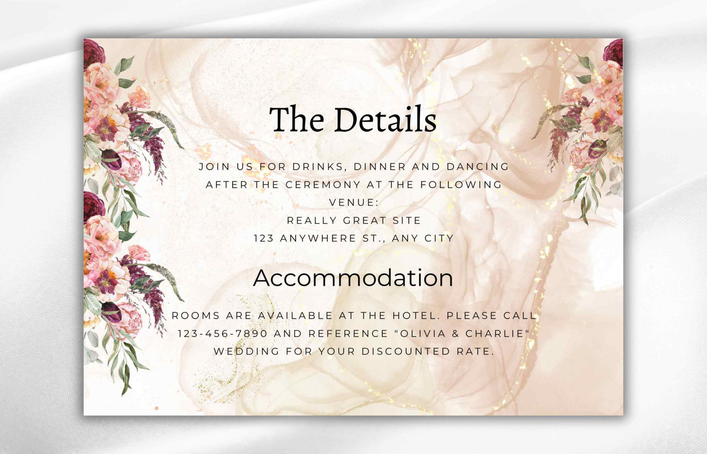Burgundy Wedding Invitation Template, Wedding Invite Suite, Details Card, Template, Printable RSVP, Download. WI93