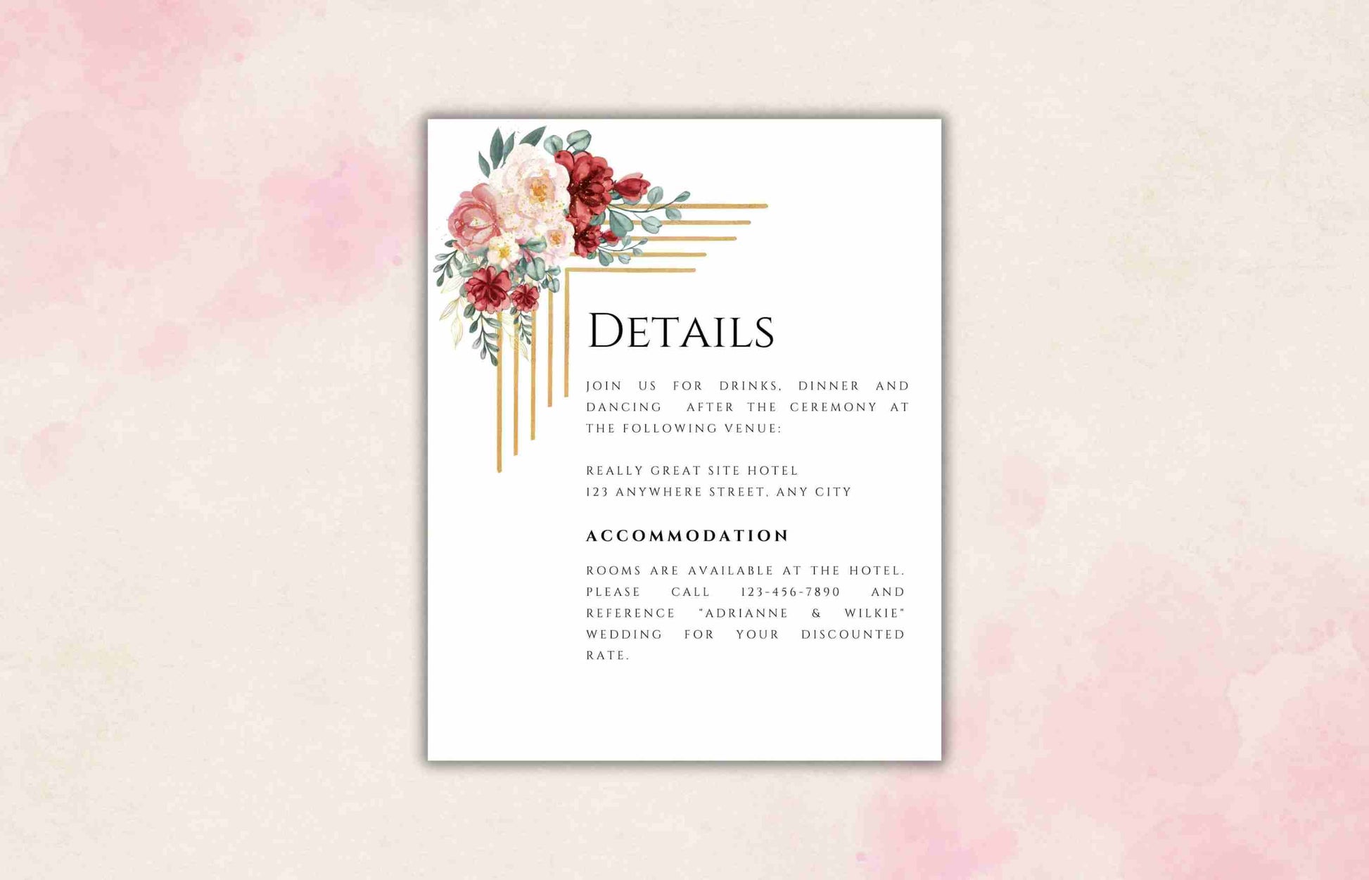 Burgundy Wedding Invitation Template, Wedding Invite Suite, Details Card, Template, Editable Invitation , Printable RSVP, Download. WI103 - A1 Majestic