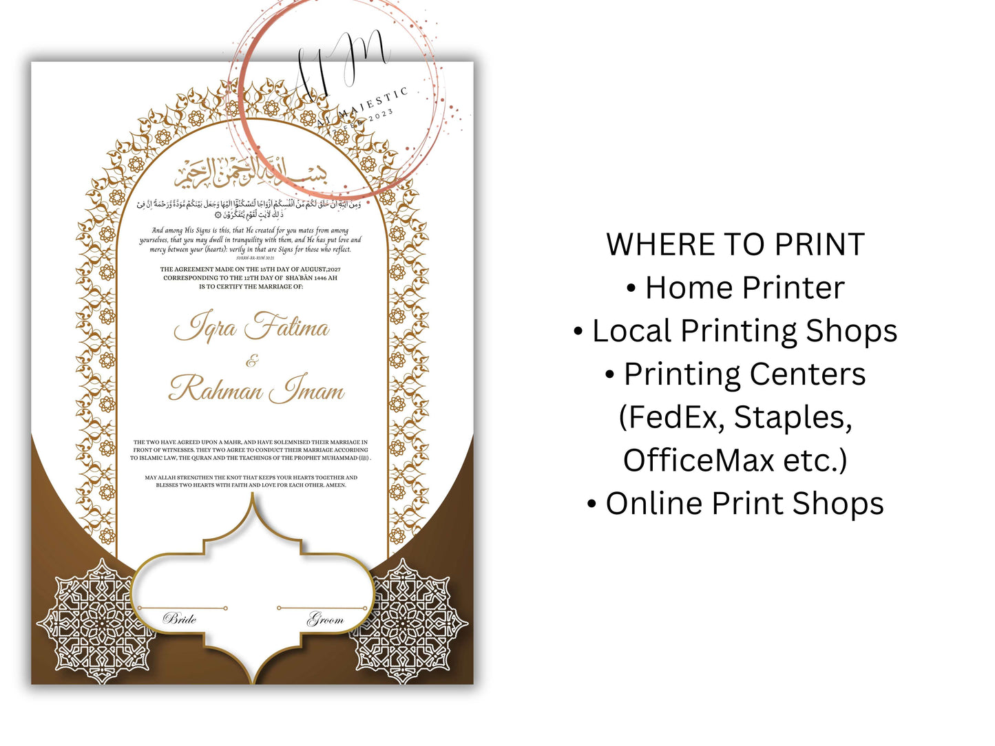 Nikkah Certificate Digital Download Personalised, A4, A3, Template, Editable, Purple Nikkah Nama, Nikkah Contract, Muslim Contract. NN288