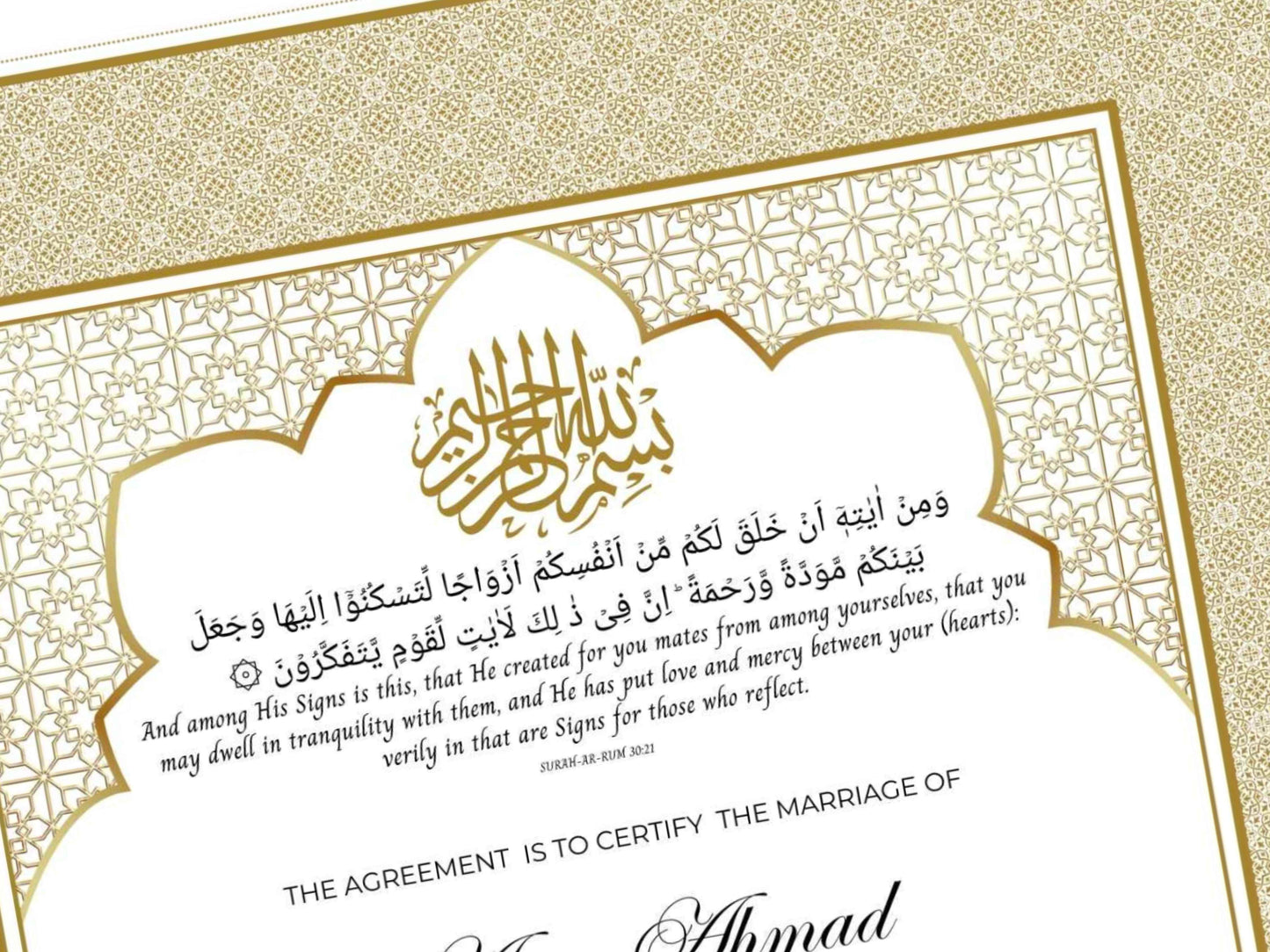 Nikkah Certificate Digital Download Personalised, A4, A3, Template, Editable, Nikkah Nama, Nikkah Contract, Muslim Contract. NN286