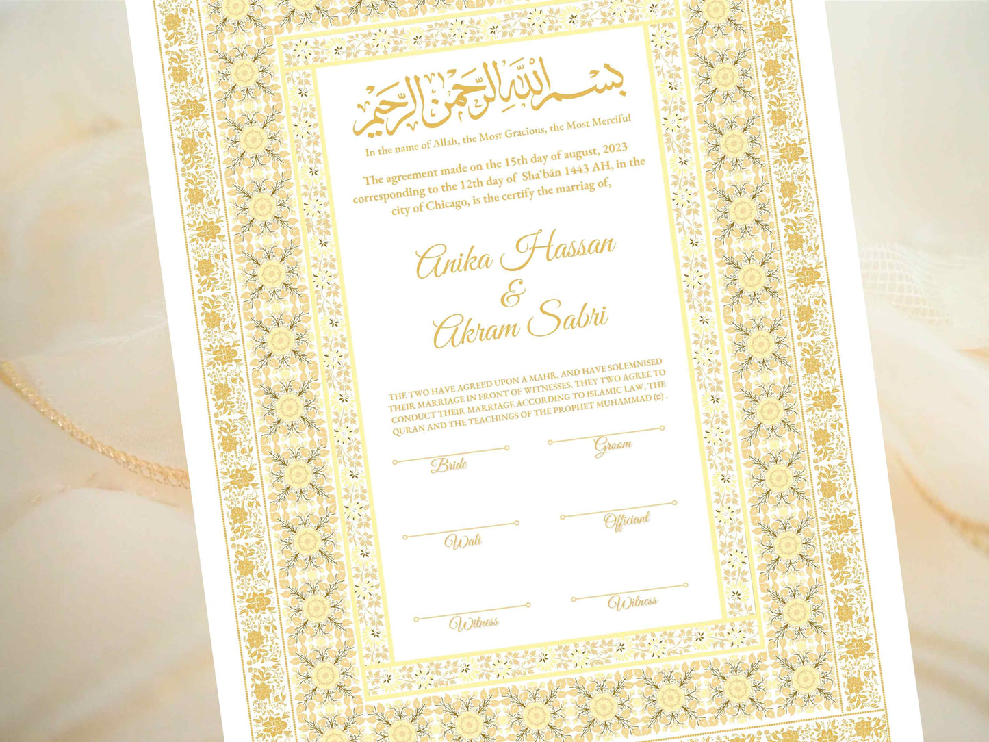 Nikkah Certificate, Nikkah Islamic Marriage Certificate, Printable, Nikkah Contract, Editable, Digital Download. NN18