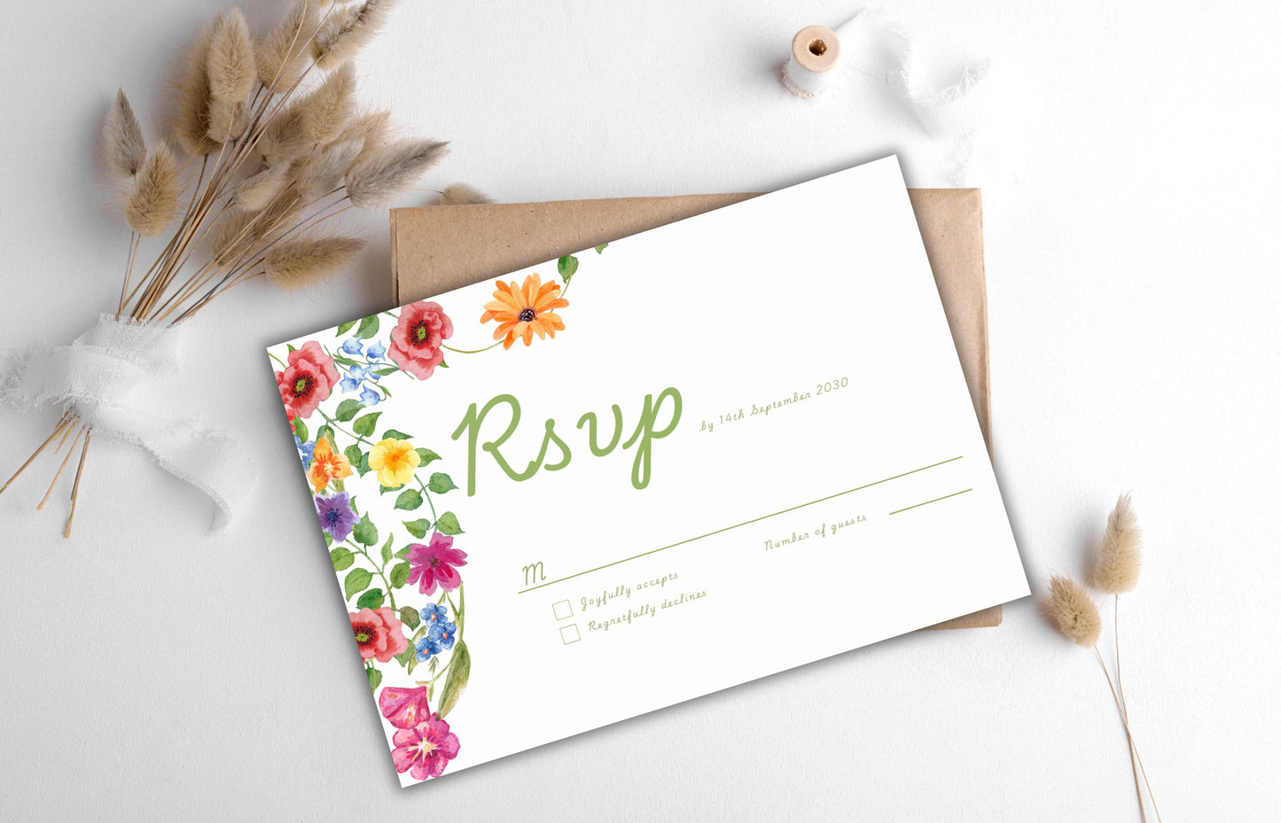 Pink Floral Wedding Invitation Template, Summer Wedding Invitation Suite, Botanical Invitation, Instant Download. WSB63