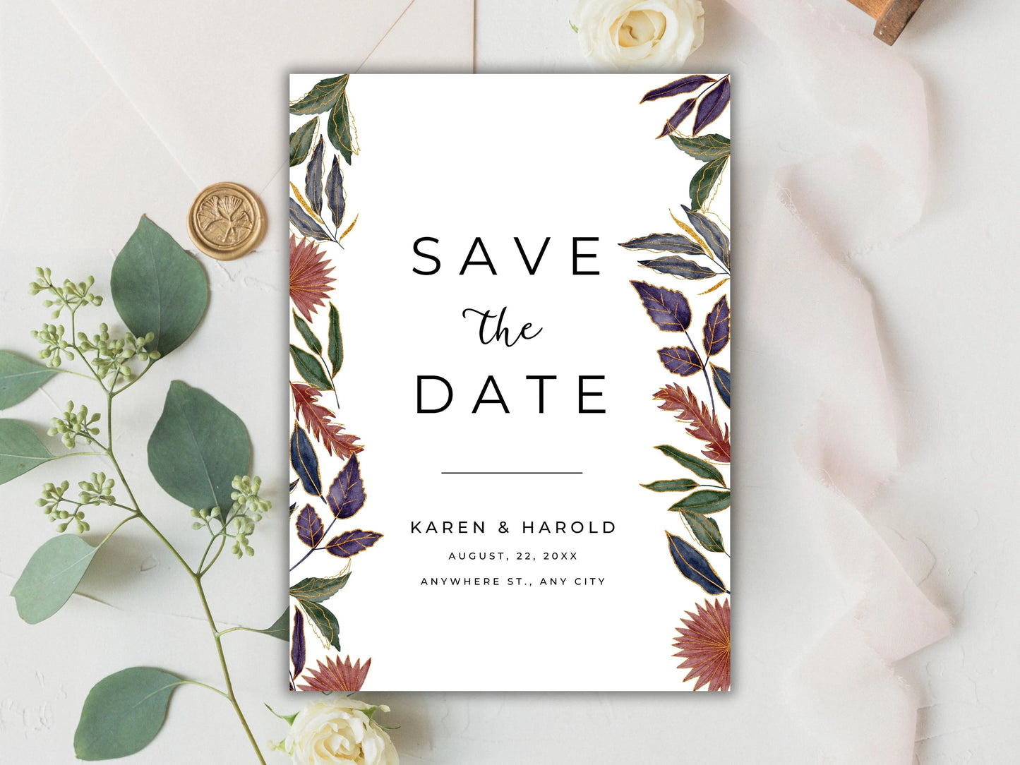 Wedding Invitation Bundle Template With RSVP and Details Card. WT61 A1 Majestic