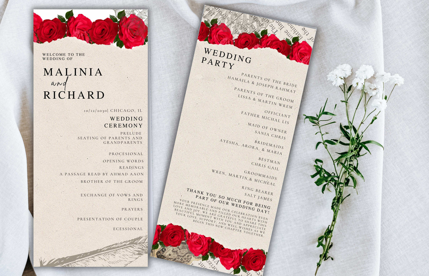 Elegant Wedding Program Template, Modern Ceremony Service Program, Editable Ceremony Program, DIY Customizable Card, Easy-to-Edit Text.WE115