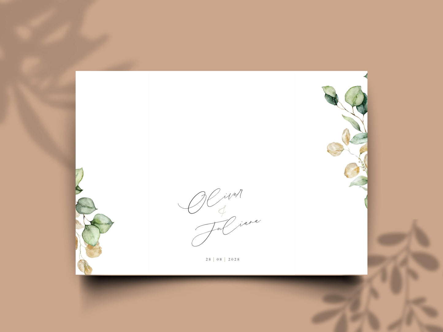 Gatefold Wedding Invitation Template | Green Folded Invite | Printable Ceremony Card | Modern Wedding Schedule Design. WIB127