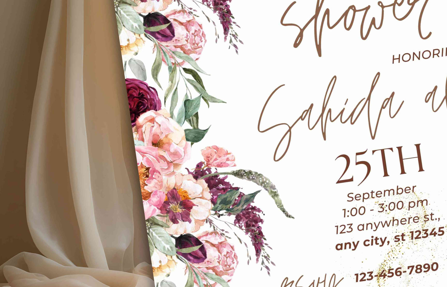 Bridal Shower Invitation template, Elegant Bridal Shower Invitation, Bridal Shower Flower Invite. WS37