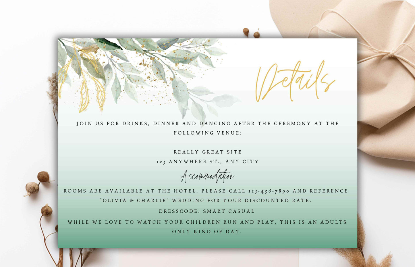 Sage Green Wedding Invitation Template, Editable Template, Greenery Eucalyptus Invitation Suite, Wedding Invites Template Editable. WI96