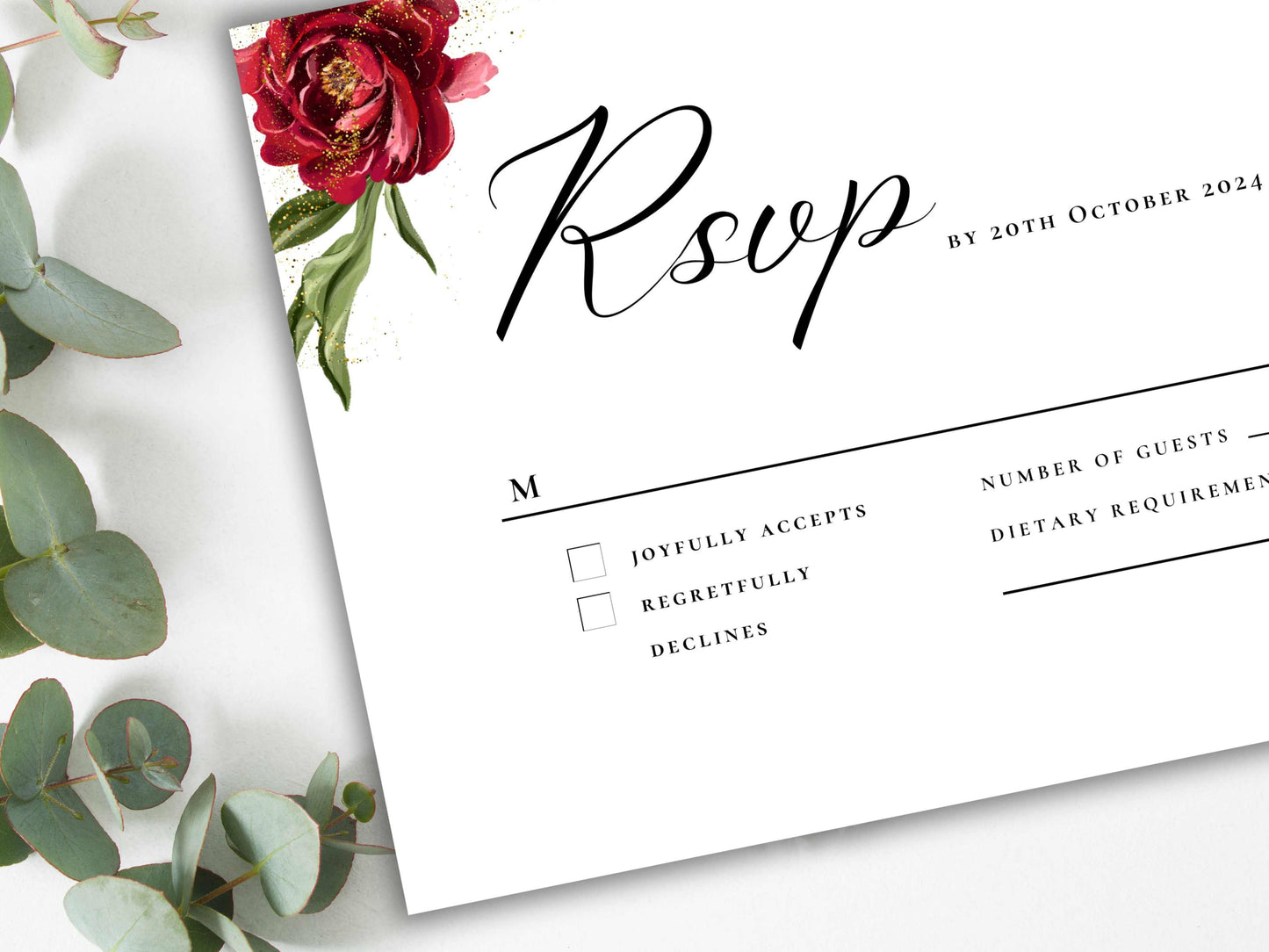 Red Rose Wedding Invitation set, Red Rose RSVP, Dark Red floral, Elegant Red Rose wedding Invitation, Details, Editable Template. 22