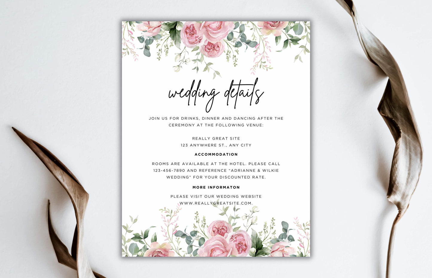 Floral Wedding Invitation Template , Pink Red Roses Invite, Elegant wedding Invitation, Editable, Rsvp, Details, Digital Download. WI112