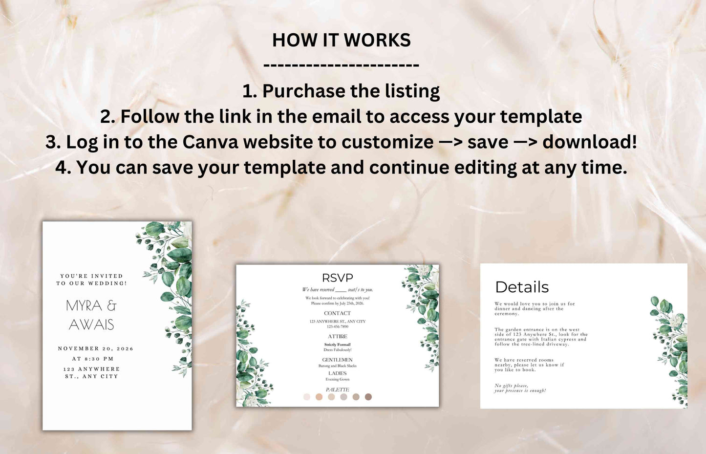 Wedding Invitation Template, Printable Wedding Invitation, Wedding Invitation, RSVP Invitation, Details, Wedding Invitation Bundle. WI90