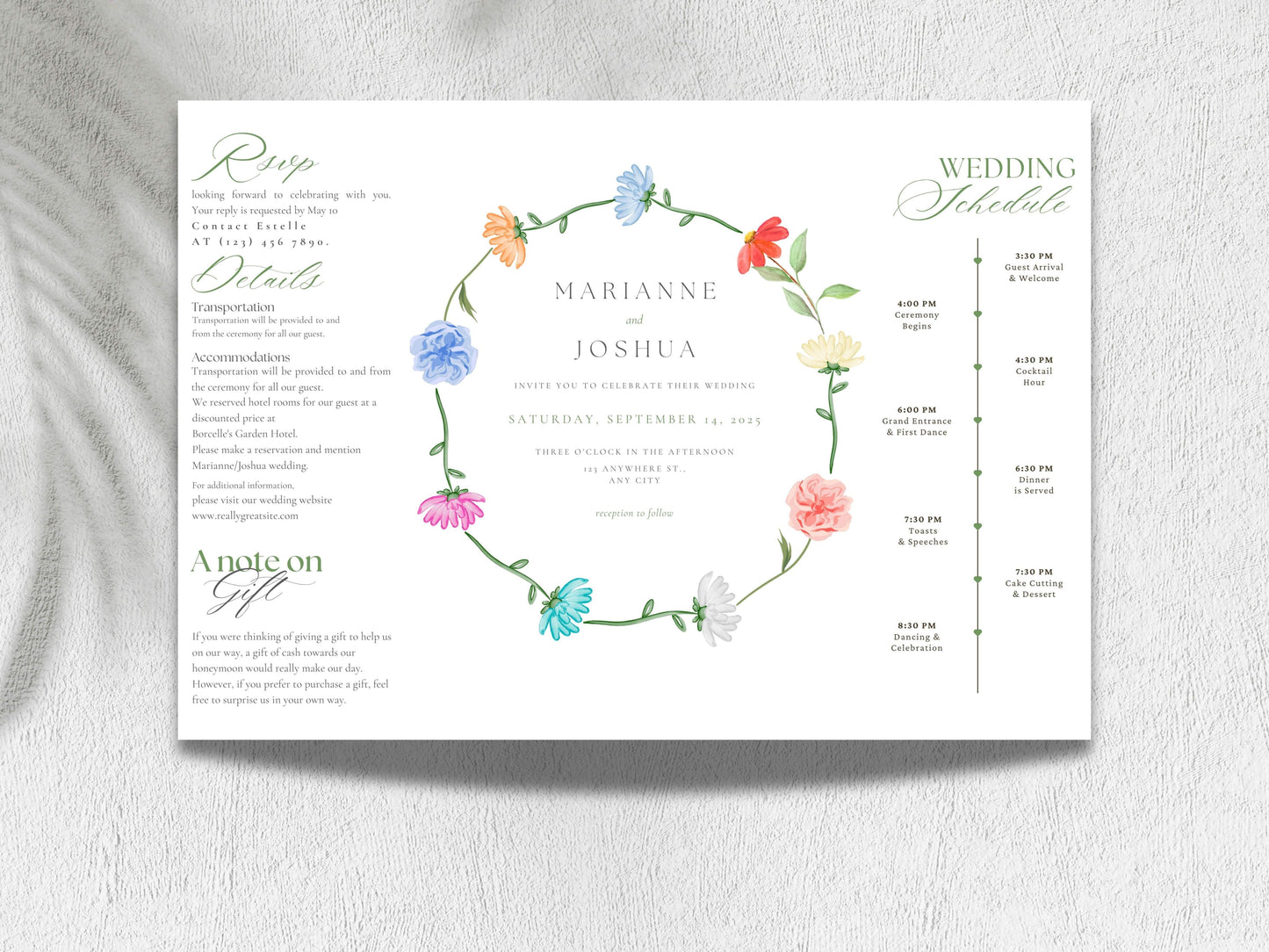 Elegant Gatefold Wedding Invitation | Floral Folded Invite | Printable Wedding Template | RSVP & Details Card | Editable PDF. WI134