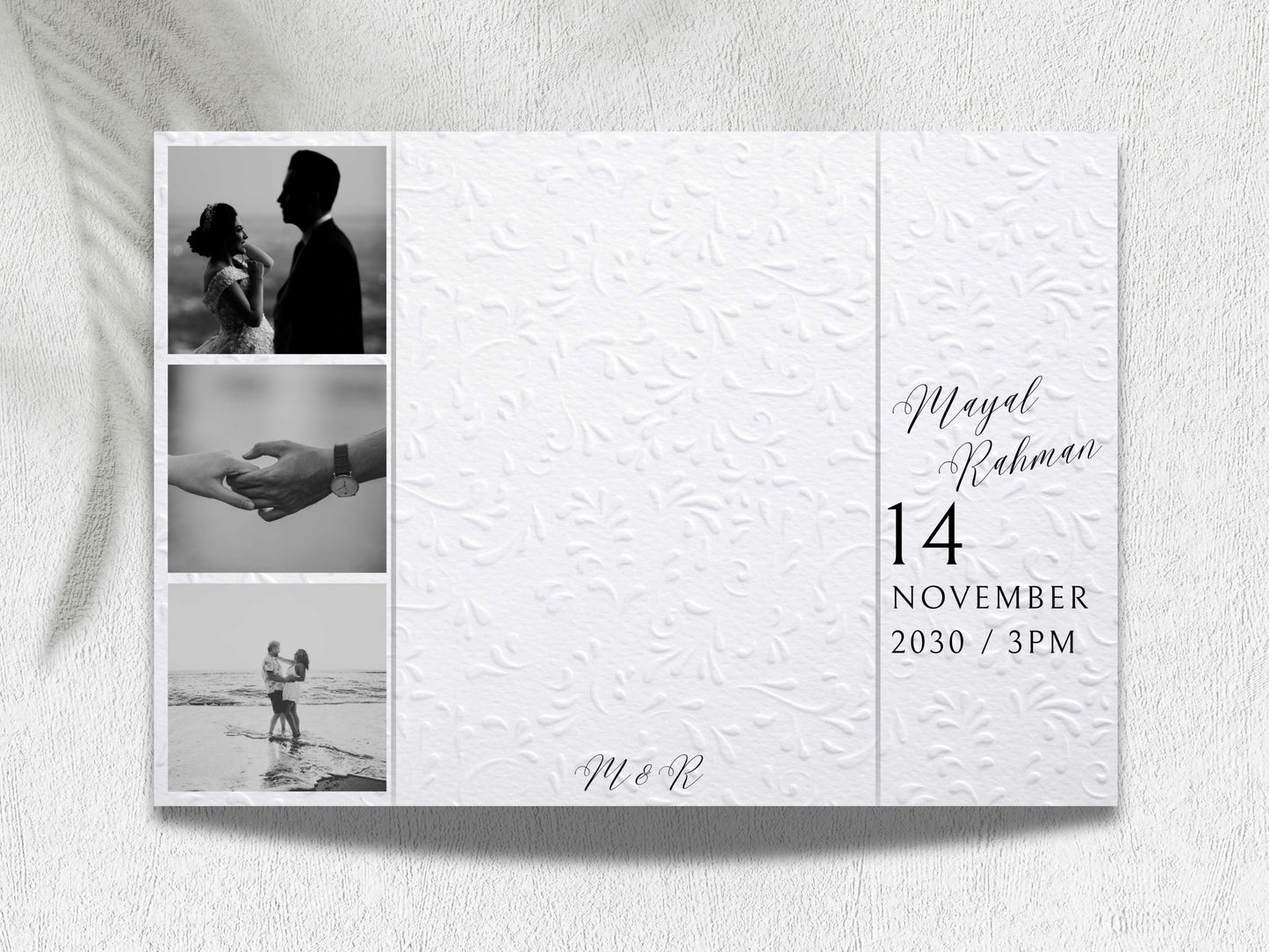 Gatefold Wedding Invitation Template | Elegant Black & White Folded Invite with RSVP Timeline | Printable Wedding Card with Photo. WEIB122