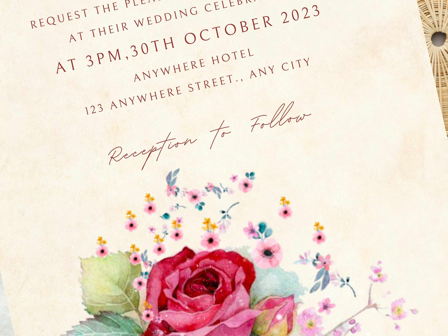 Wedding Invitation, Electronic Wedding Invite, Digital, Editable, Watercolor Flower Wedding Evite, Templett. WEI21