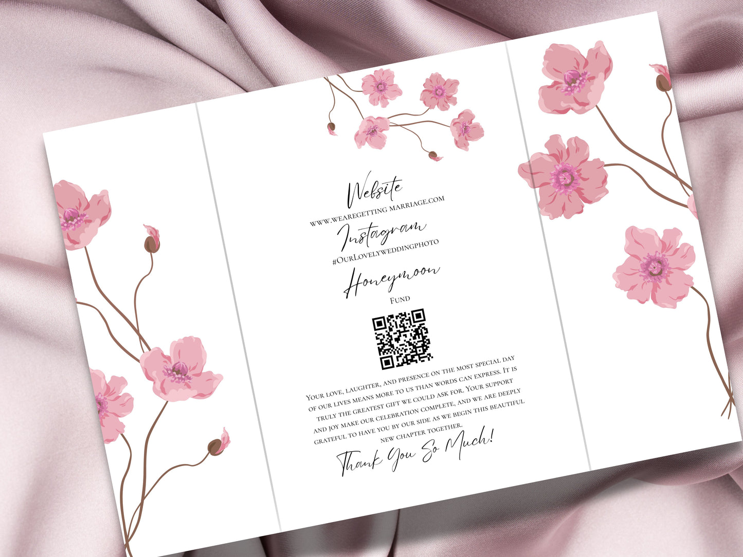 Elegant Trifold Wedding Invitation Template, Blossom Floral Wedding Invite, Editable Printable Invite, Garden Ceremony Card. WEIB121