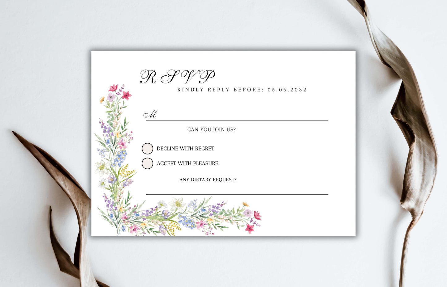 Colorful Flowers Wedding Invitation, Floral Wedding Invite, Editable RSVP, Details Card, Elegant Wedding Invite Template, WIB86