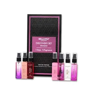 Bellavita Luxury Women's Perfume Discovery Gift Set with Date, Glam, Diva, Rose, Hot Mess, White Oud, and Senorita | 56ml | Perfume for Women | Floral, Fresh, Fruity Scent Profile