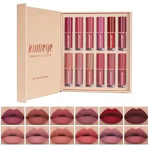 12 Colors Matte Liquid Lipstick Kit, Long Lasting Lip Tint, Waterproof Lip Stain, Non-Stick Cup Quick-dry Velvet Nude to Red Lipstick Makeup Set, Up to 24H Wear (SET B)