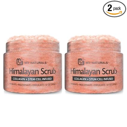 Himalayan Salt Scrub, Face, Foot, and Body Exfoliator with Collagen and Stem Cells Exfoliating Scrub for Toning, Cellulite, and Skin Care by M3 (Pack of 2)