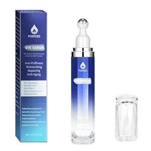Eye Serum with 8% Caffeine & 8% Retinol, Under Eye Cream with Hyaluronic Acid, Niacinamide & Peptides, 360° Cooling Roller for Dark Circles, Puffiness, Fine Lines & Wrinkles, 0.5 Fl Oz