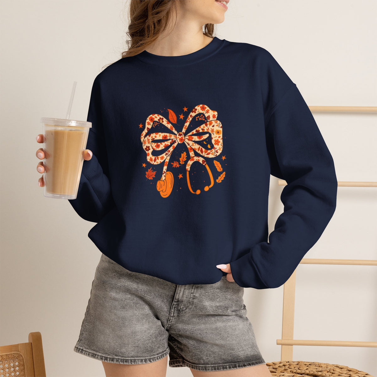 Leopard Bow Paw Print Crewneck Sweatshirt