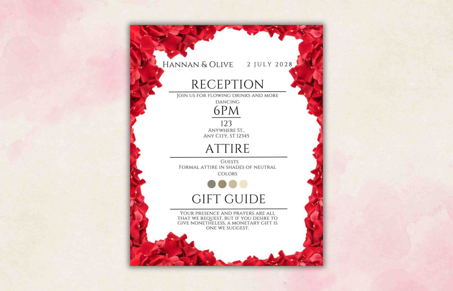 Red Rose Patels Wedding Invitation set, Red Rose Patel RSVP, Dark Red floral, Red Rose wedding Invitation, Details , Editable, Template, 102 - A1 Majestic