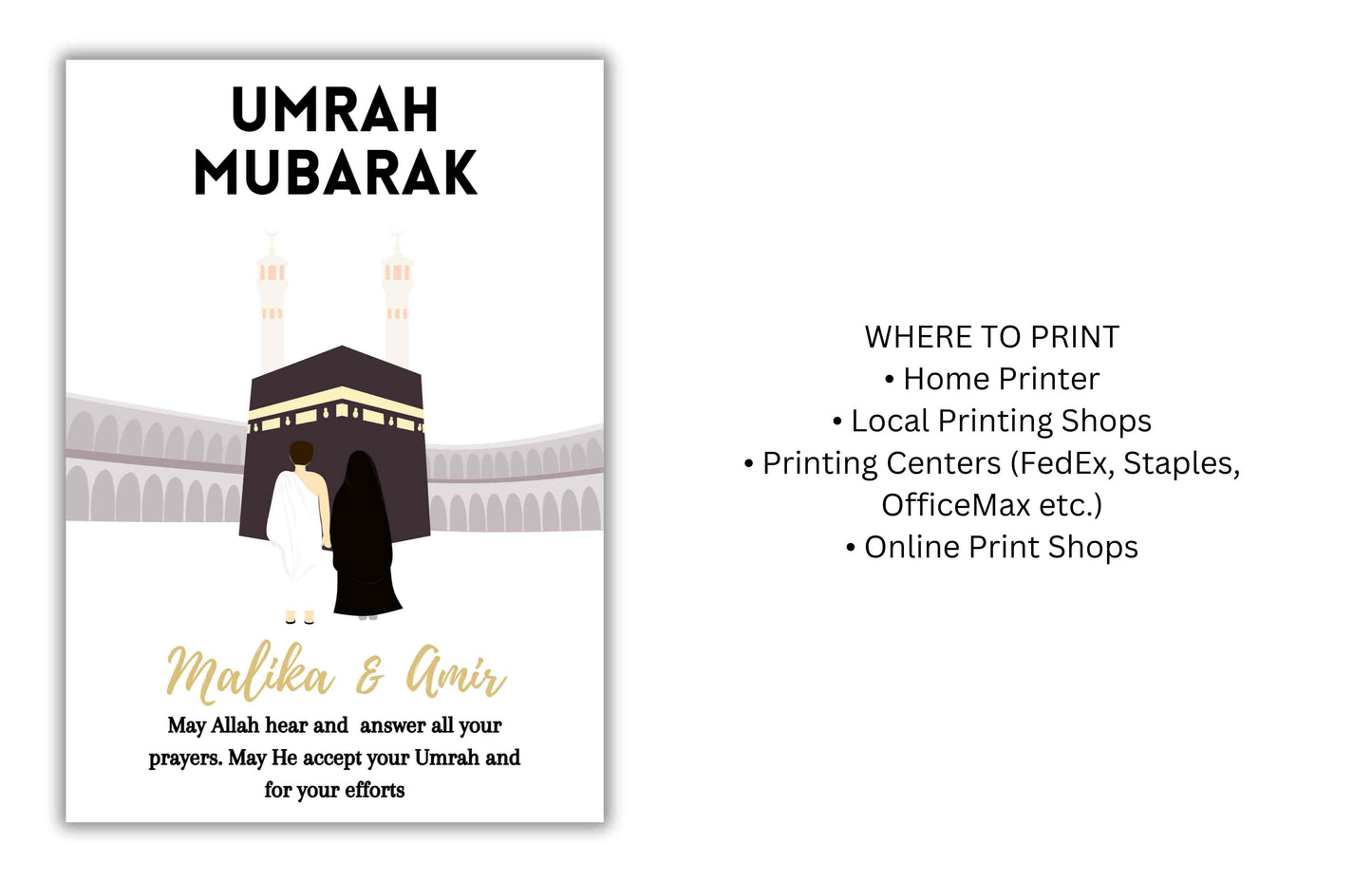 Personalized Couple Umrah Mubarak Template, Umrah Gift, Digital Print , Umrah Wishes, Editable Template, A2, A3, A4, A5, Pdf Template. UM3