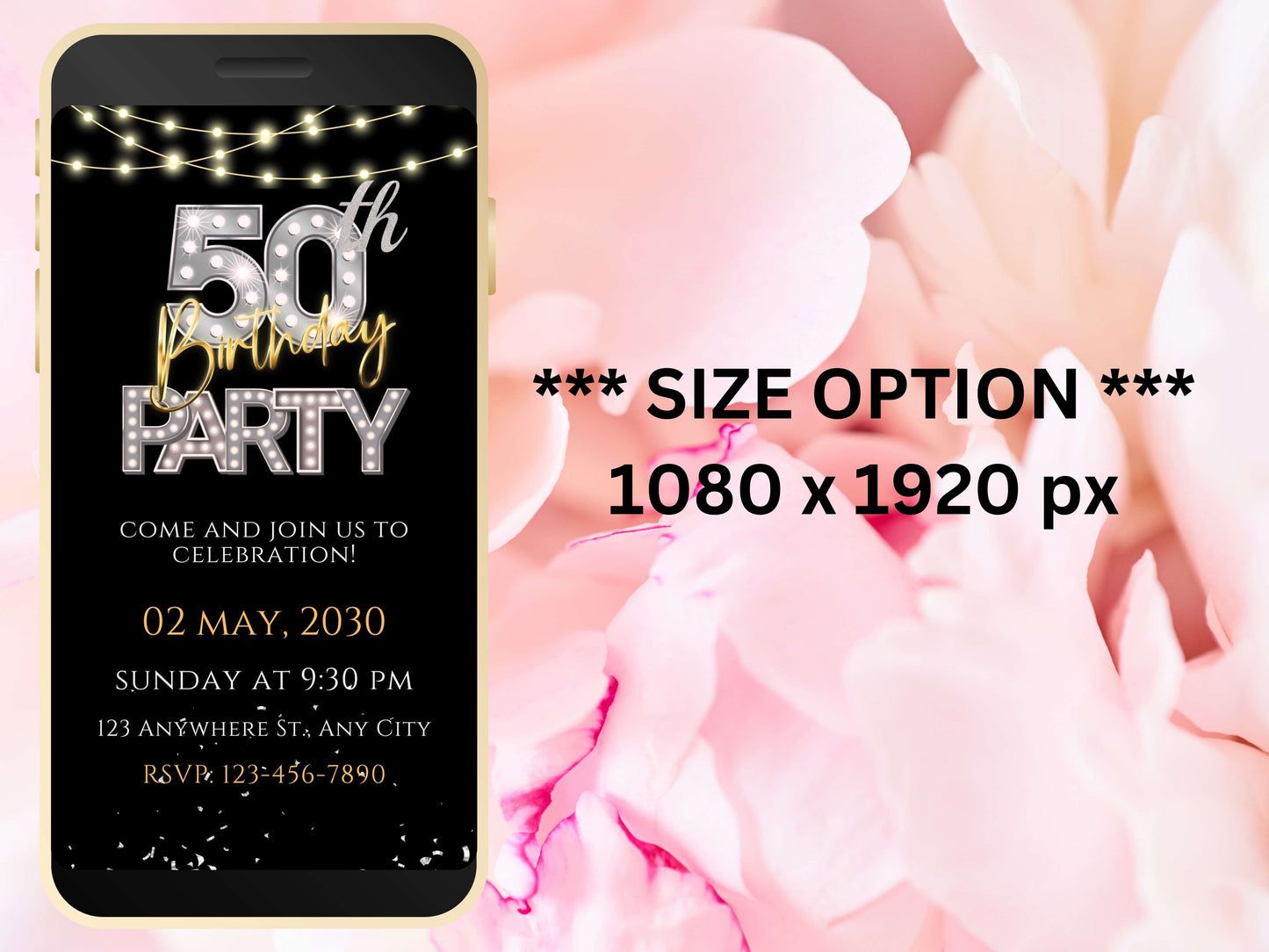 Digital 50th Birthday Party Invitation Video Template, Editable Invite, Women’s Birthday Animated Canva Evite, Online Invitation, WEIB64