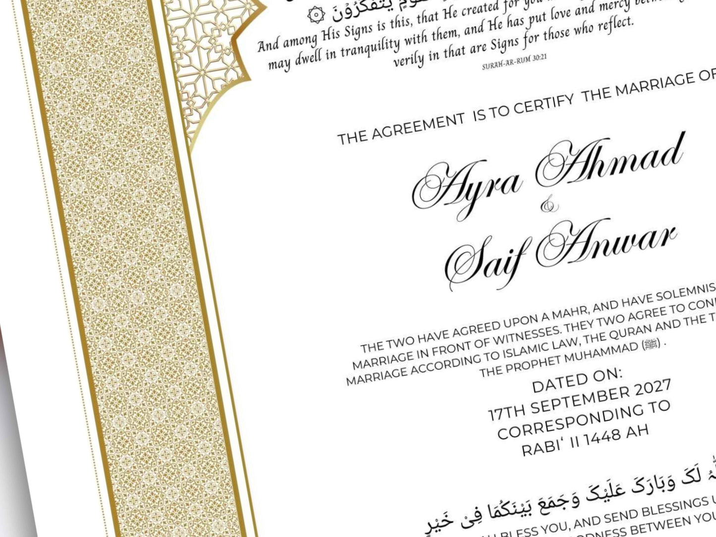 Nikkah Certificate Digital Download Personalised, A4, A3, Template, Editable, Nikkah Nama, Nikkah Contract, Muslim Contract. NN286