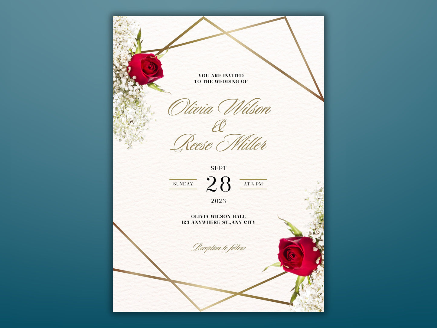 Red Rose Wedding Invitation Template , Red rose Invite, Elegant Red Rose wedding Invitation, Editable, Rsvp, Details, Digital Download. WT49