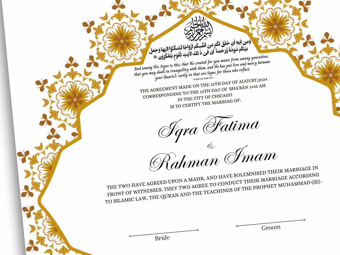 Nikkah Certificate Digital Download Personalised, A4, A3, Nikkah Contract, Muslim Nikkah Certificate Template, Instat Download. NN229