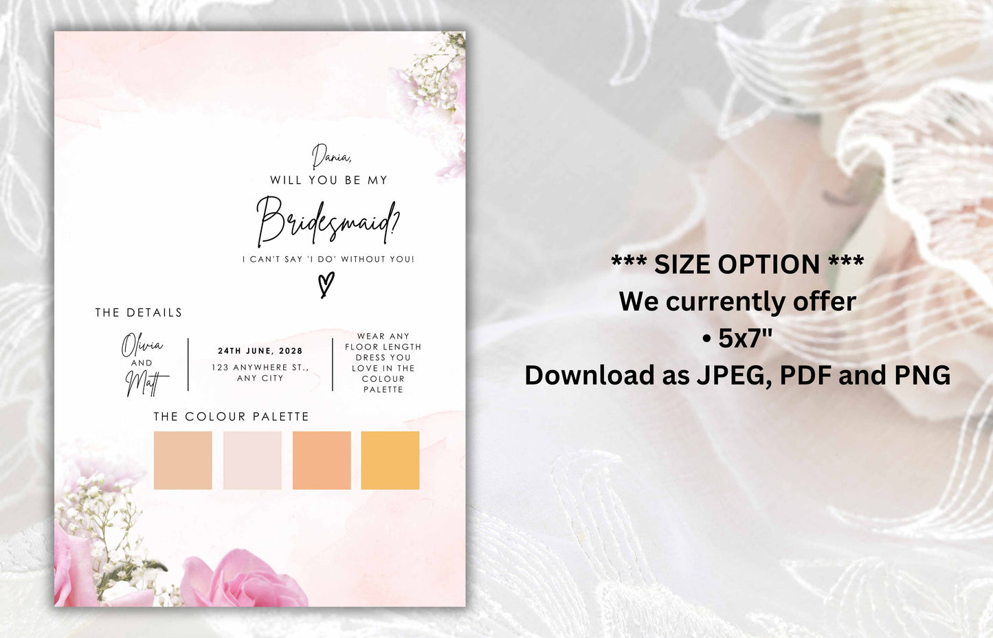 Will You Be My Bridesmaid Card, Bridesmaid Proposal Card, Editable Bridesmaid Proposal Card Template, INSTANT DOWNLOAD, BT45