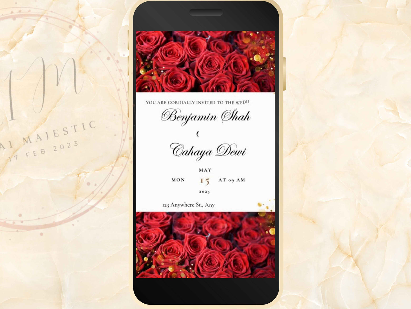 Red Rose Wedding Evite Template, Electronic Wedding Invitation, Red Rose video Wedding Invitation, Text Message, Mobile Phone Invite. WEIB25