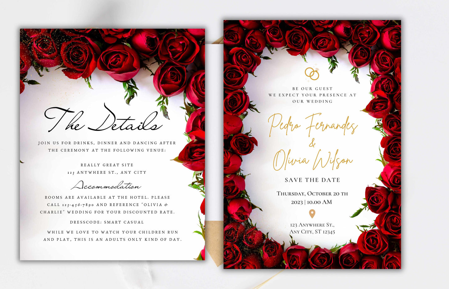 Red Rose Wedding Invitation Bundle, RSVP, Thank You Card, Red Rose Bridal Shower, Games Wedding Party Menu, Details Card, Template, WB3