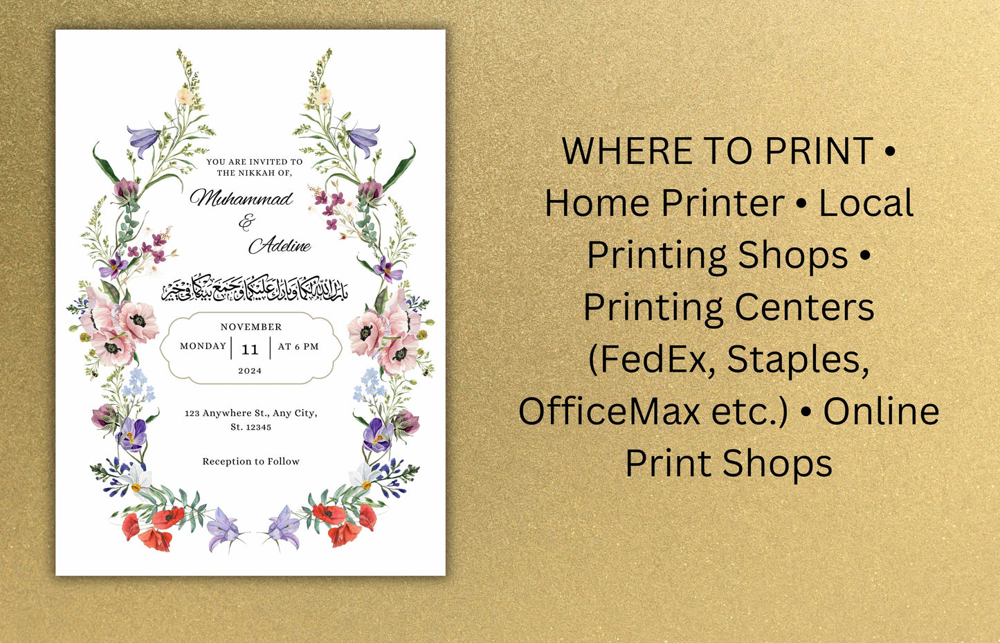Nikkah Invitation Template, Spring Wedding Card, Floral Muslim Wedding Invite, Editable Nikkah Invitation Template, Nikkah Invitation. WT51