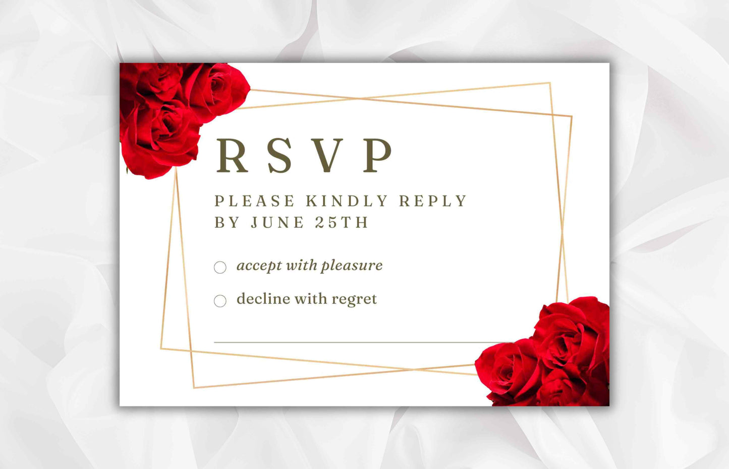 Elegant Red Rose Wedding Invitation Suite, Red Rose Wedding Invitation with Gold Frame, Printable Suite, Burgundy Editable Rsvp. WI99