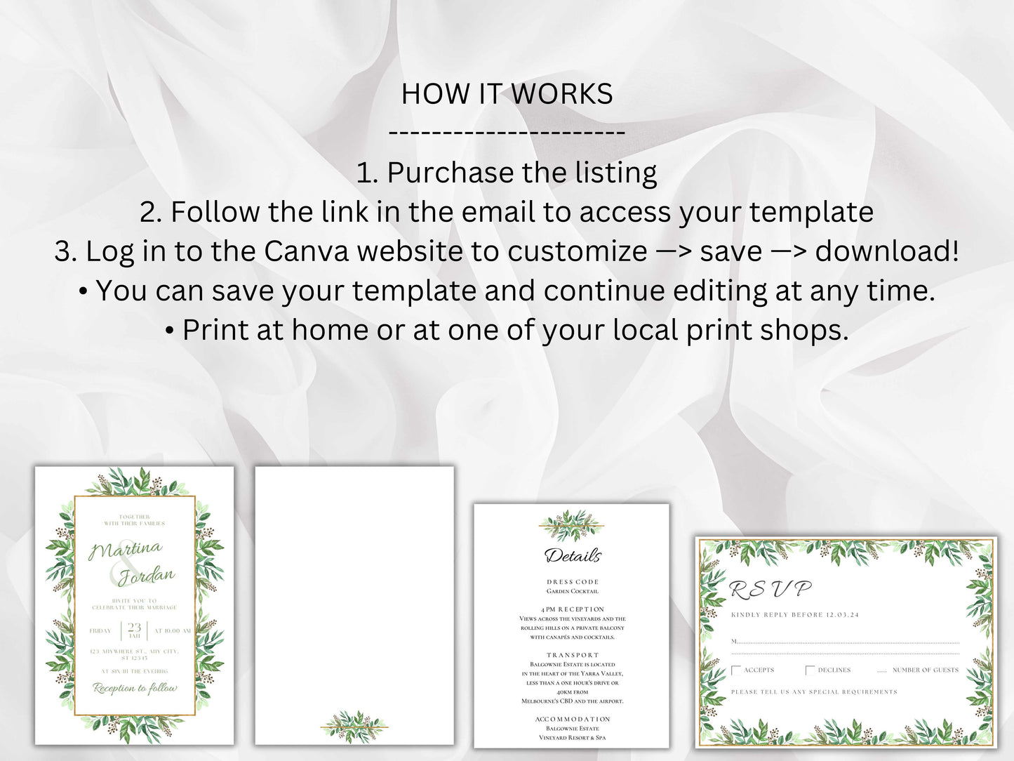 Greenery Wedding Invitation Template, Wedding Card, Editable Invitation, Invitation card Template, Rsvp Template, Digital Download, WT33