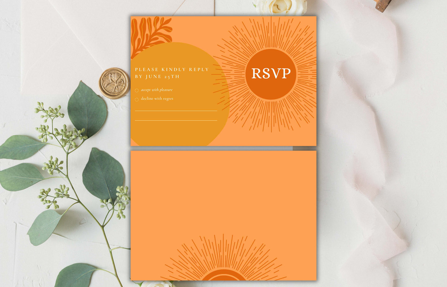 Retro Sunburst Wedding Invitations | Retro Themed Wedding Invitation Set | Editable Modern Digital Download Invite Template | Boho. WI109