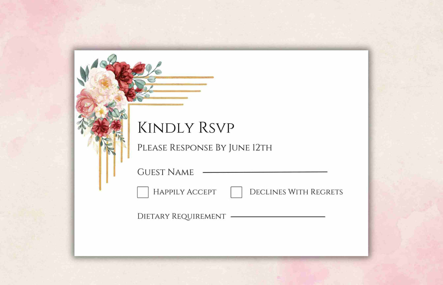 Burgundy Wedding Invitation Template, Wedding Invite Suite, Details Card, Template, Editable Invitation , Printable RSVP, Download. WI103 - A1 Majestic