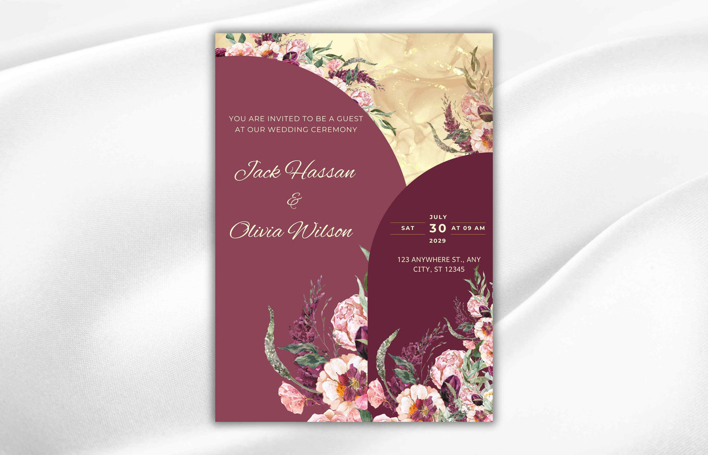 Burgundy Wedding Invitation Template, Wedding Invite Suite, Details Card, Template, Printable RSVP, Download. WI93