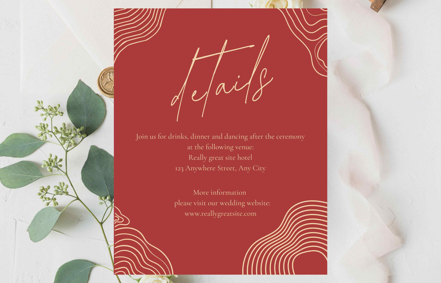 Red Wedding Invitations | Retro Themed Wedding Invitation Set | Editable Modern Digital Download Invite Template | Boho. WI110